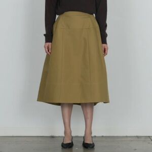 Tibi Olive A-Line Midi Skirt